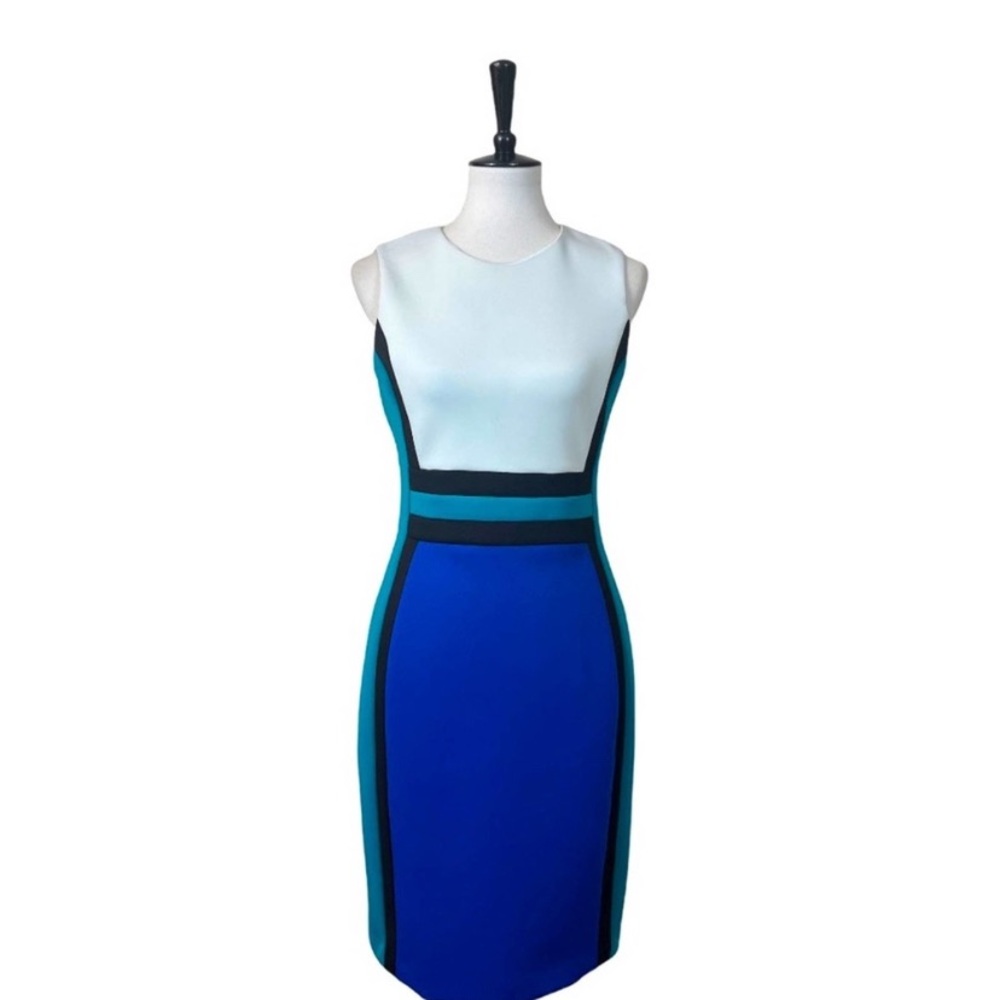 Calvin Klein Blue and Green Sleeveless Sheath Dress